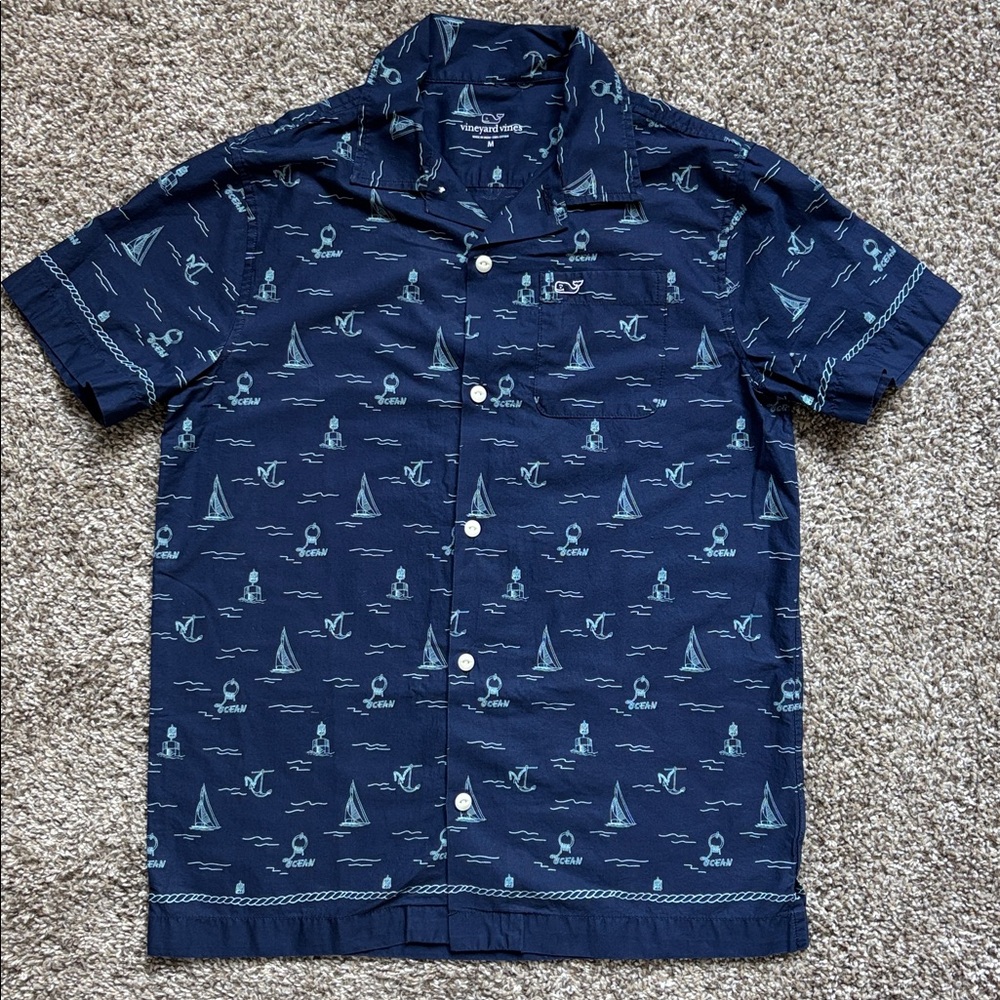 Vineyard Vines Navy Blue Nautical Shirt 100% COTTON Size M